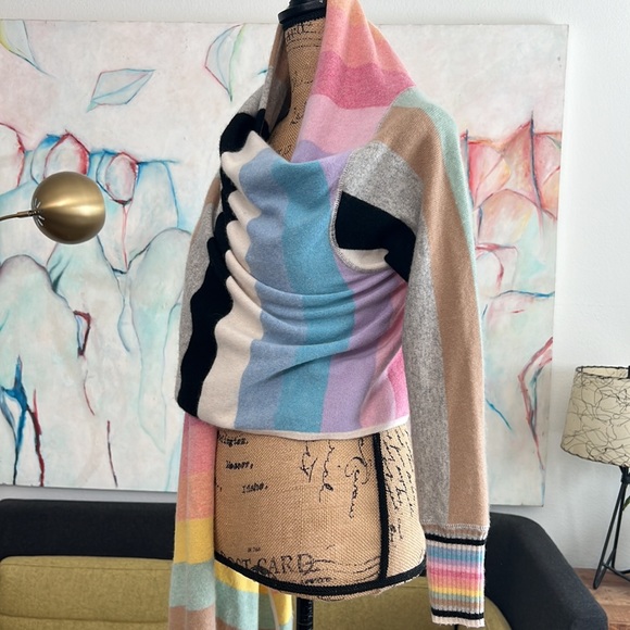 One Girl Who cashmere wrap sweater cardigan drape medium rainbow - Picture 11 of 13